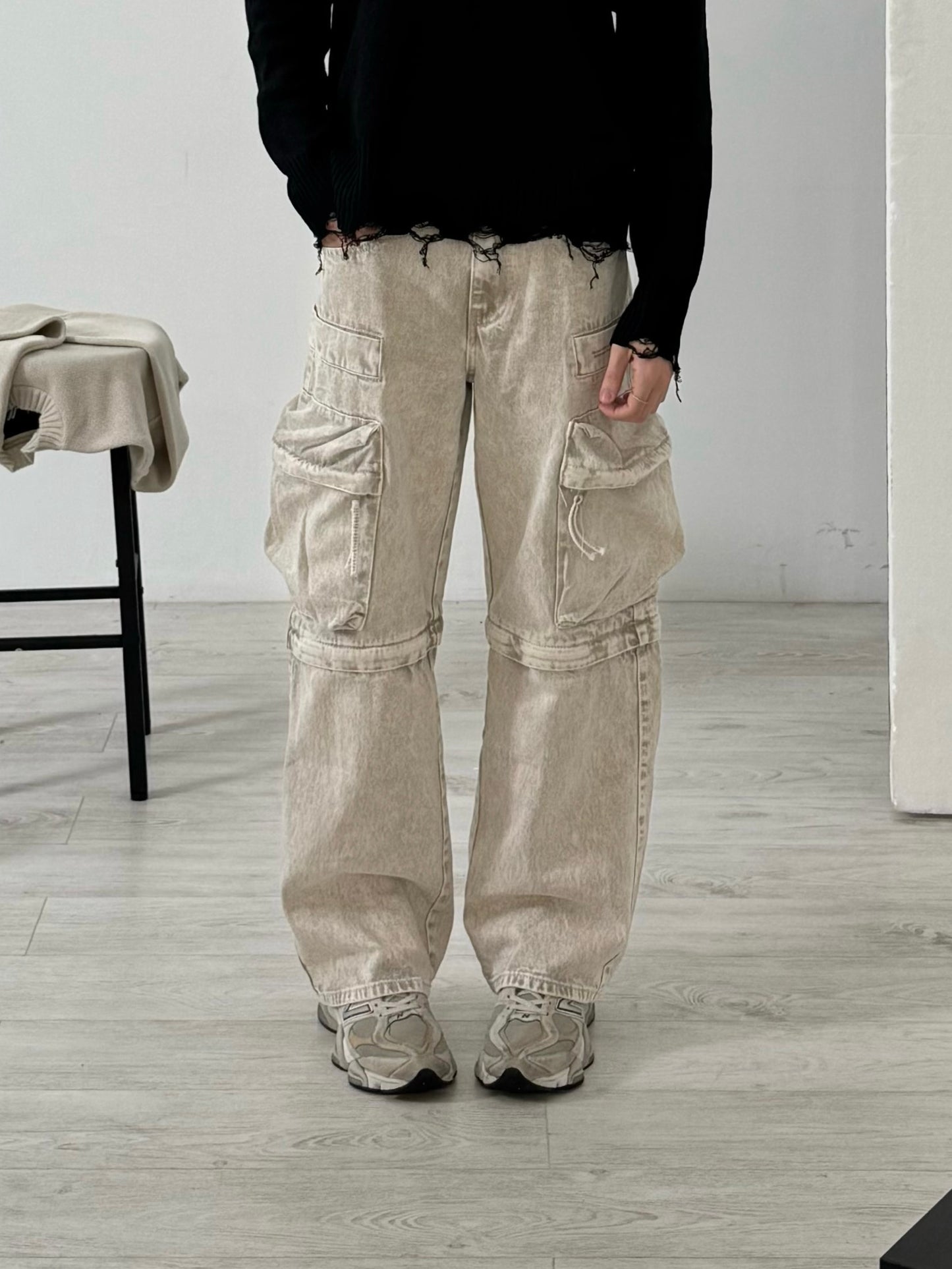 WORDLESS WASHED DENIM POCKETS CARGO