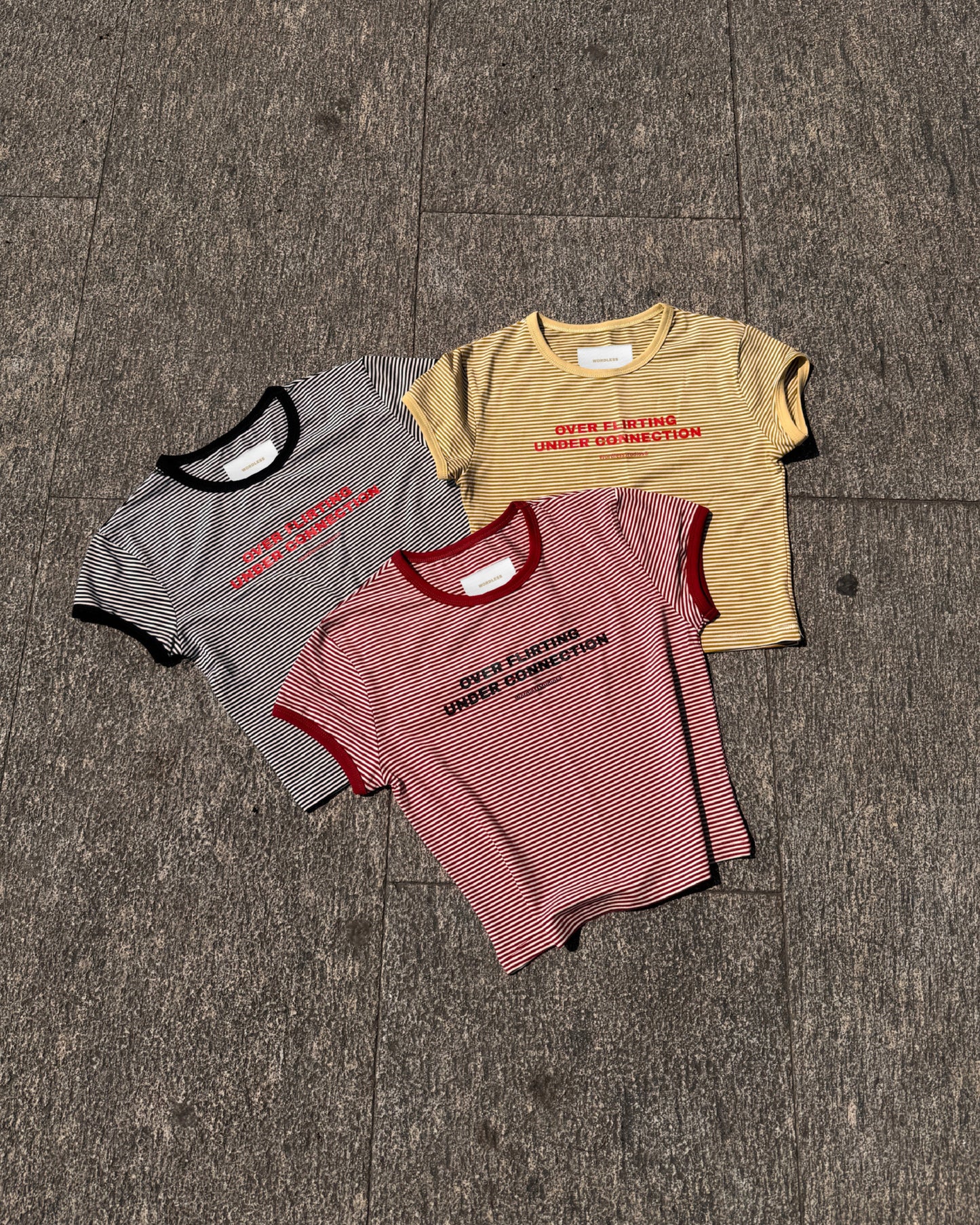 WORDLESS LADIES Flirting Striped Cropped Tee