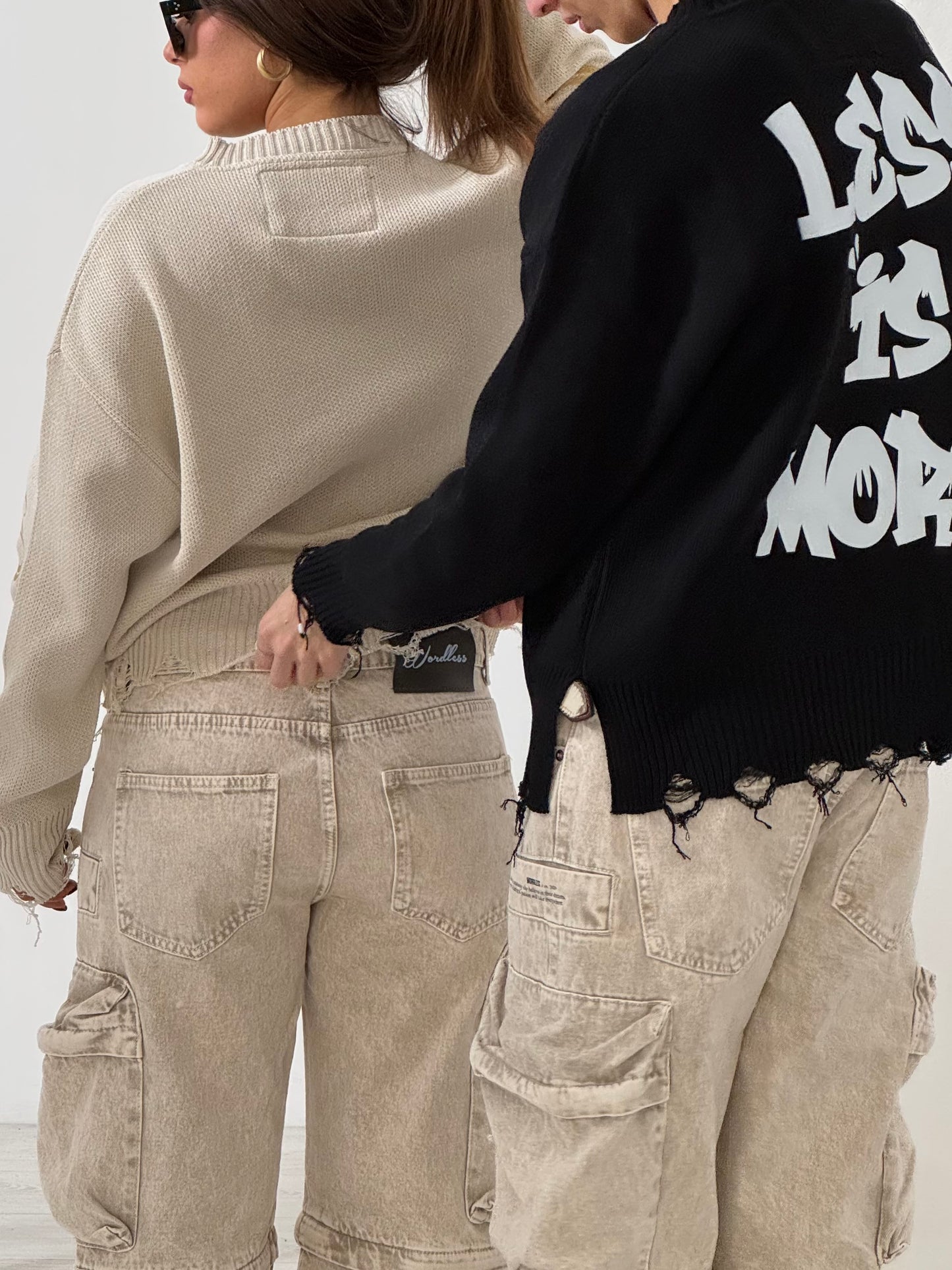 WORDLESS WASHED DENIM POCKETS CARGO