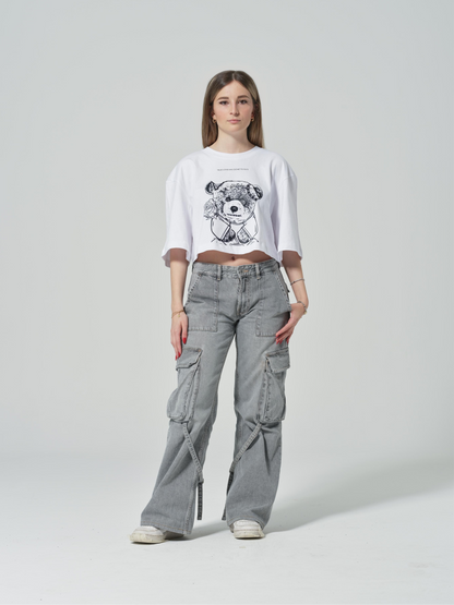 WORDLESS GIRL BEAR OVERSIZE SLEEVE TEE