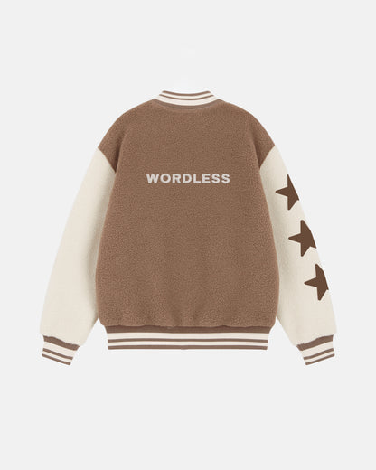 WORDLESS ICONIC TEDDY VARSITY JACKET