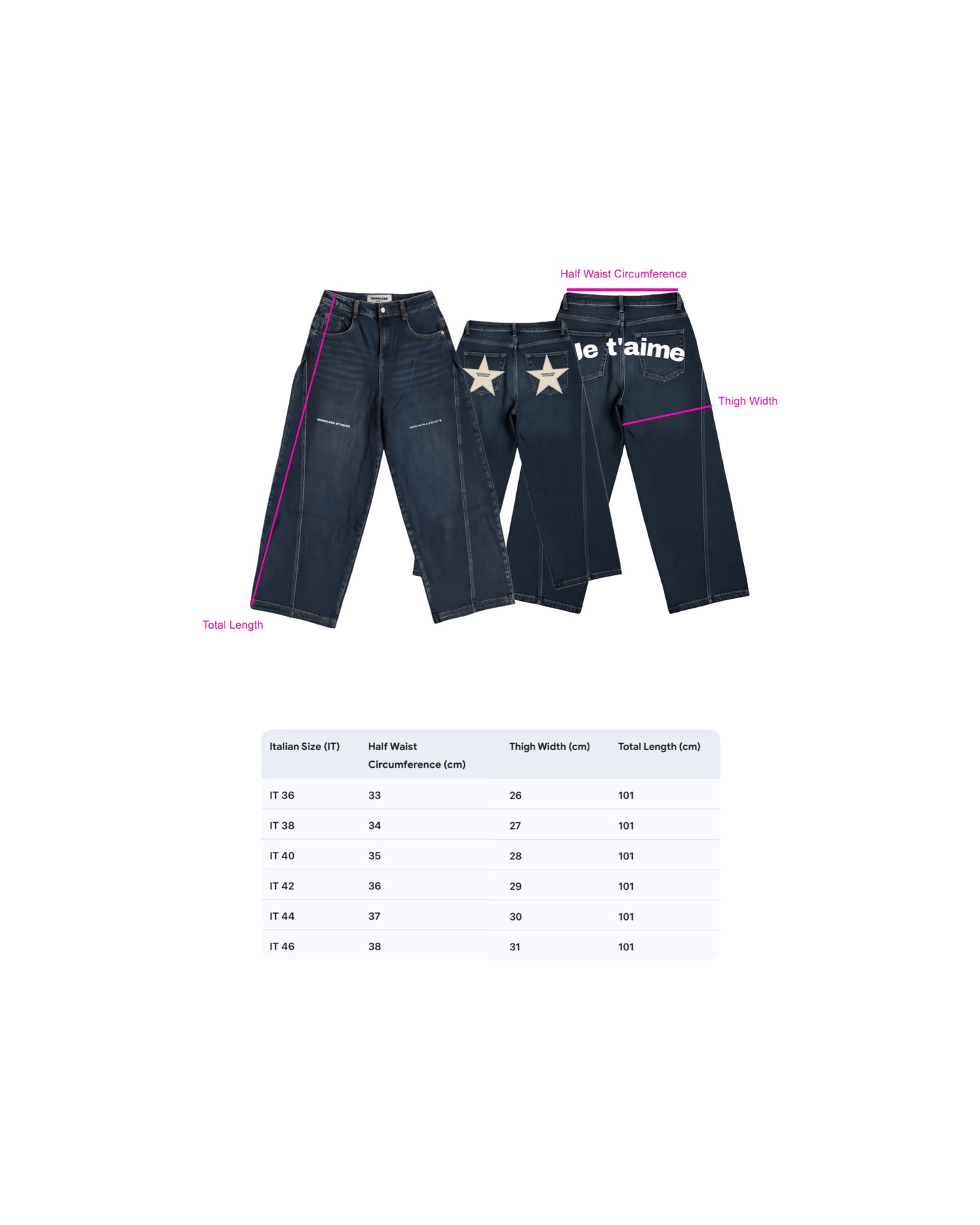 WORDLESS PARIS Women's Je T'Aime Denim Baggy Pants