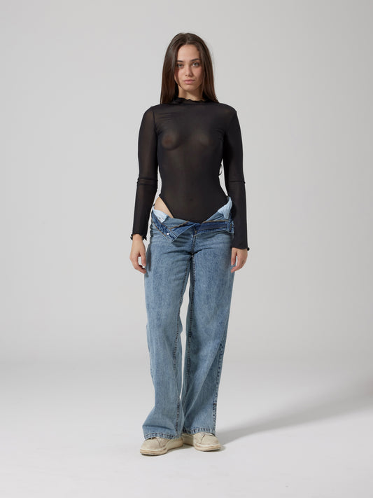 WORDLESS LADIES MESH TURTLENECK BODY NUDE EFFECT