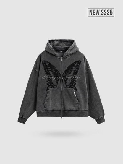 WORDLESS BUTTERFLY WASH ZIP HOODY 400