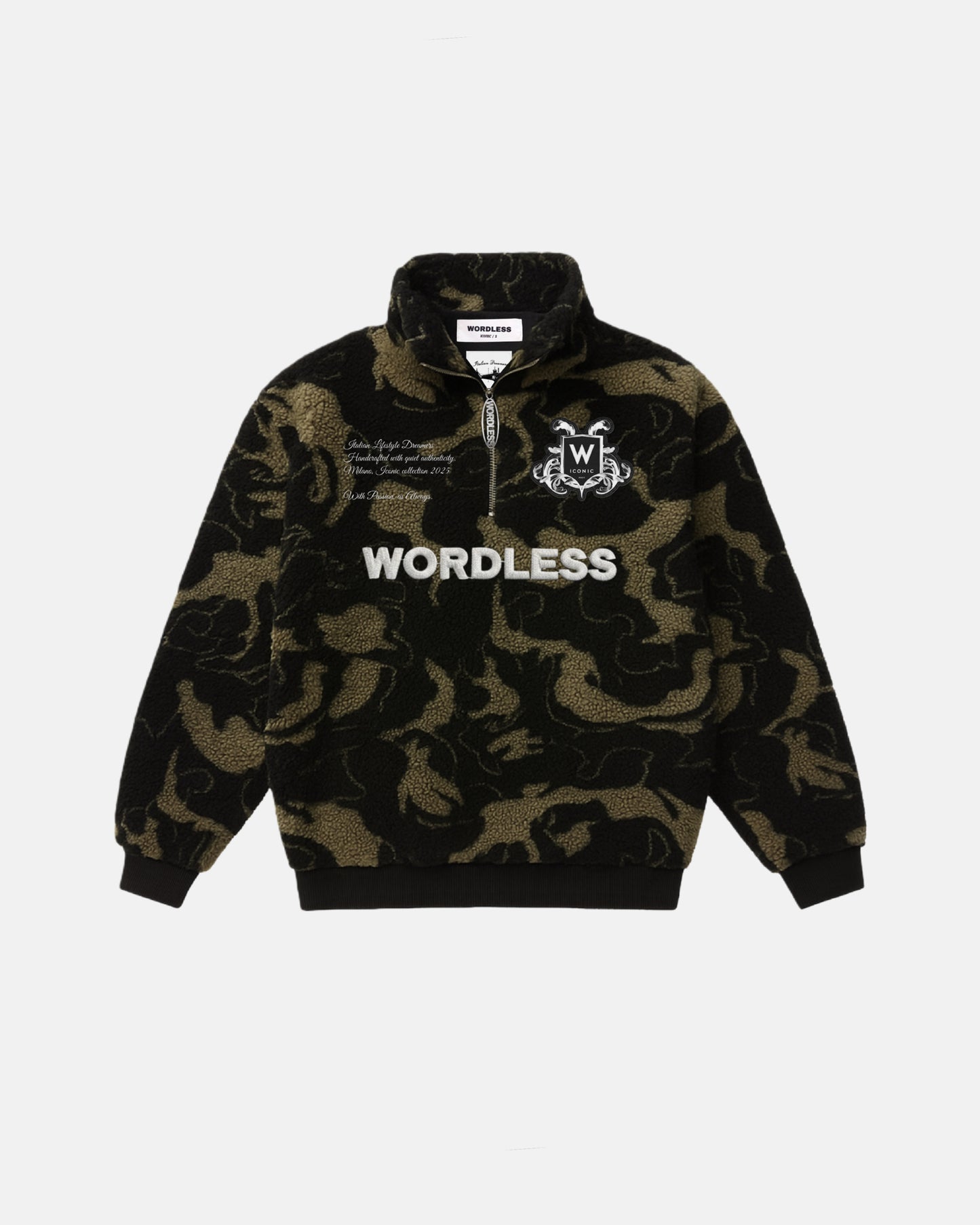 WORDLESS ICONIC TEDDY HALF ZIP PULLOVER