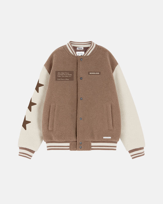 WORDLESS ICONIC TEDDY VARSITY JACKET