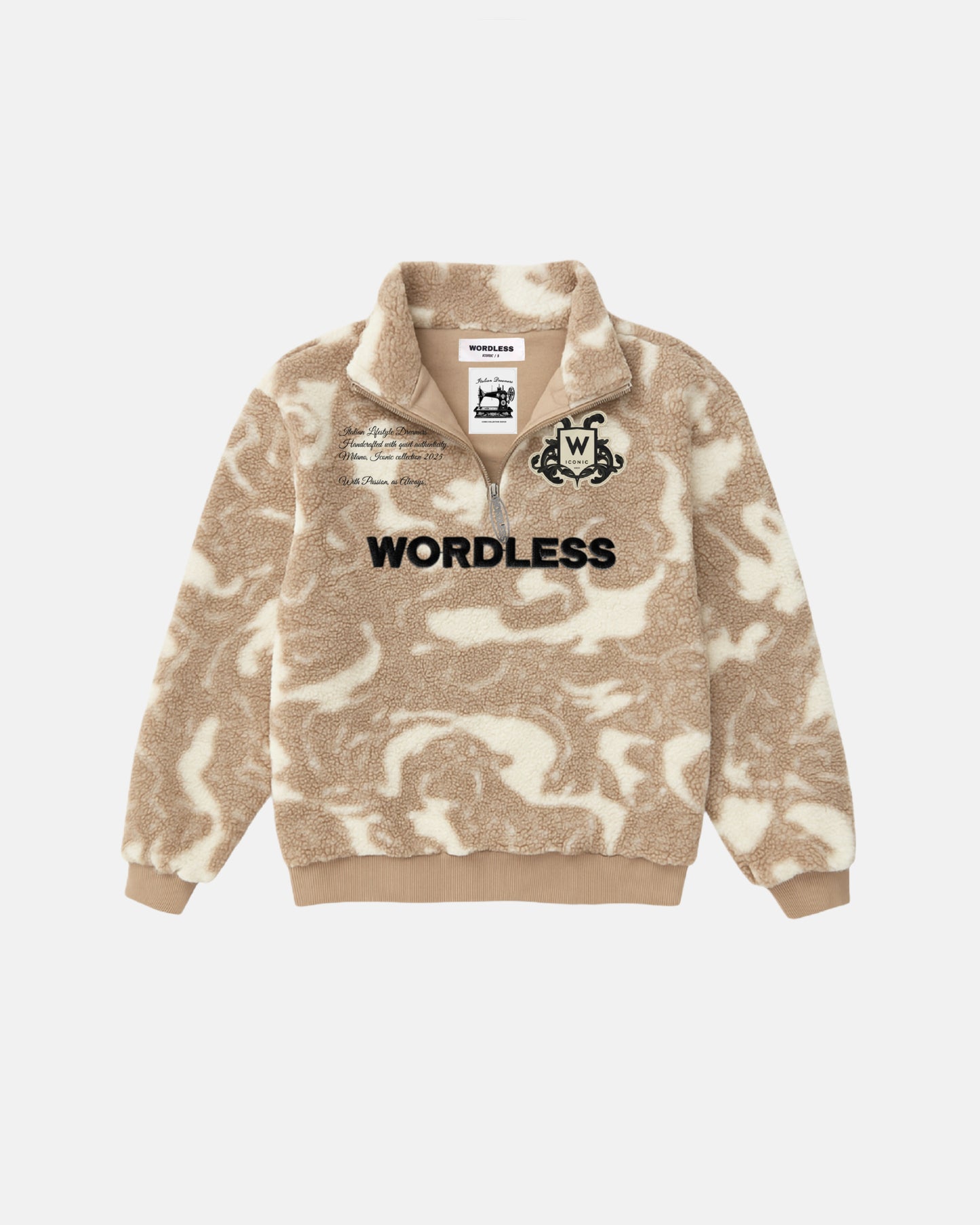 WORDLESS ICONIC TEDDY HALF ZIP PULLOVER