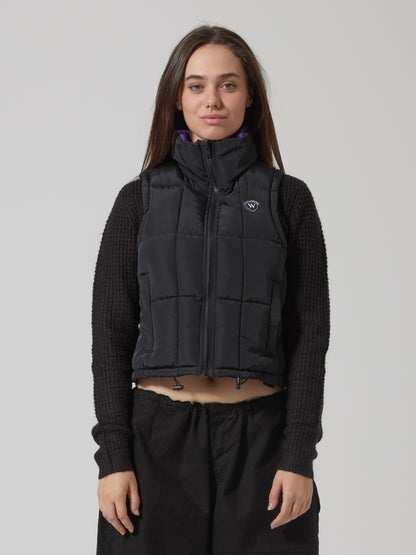 WORDLESS LADIES REVERSIBLE CROPPED PUFFER VEST