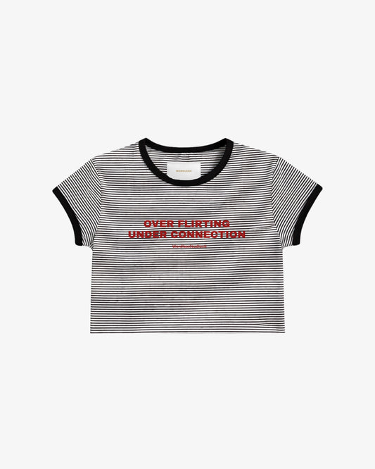 WORDLESS LADIES Flirting Striped Cropped Tee