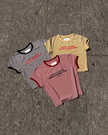 WORDLESS LADIES Flirting Striped Cropped Tee
