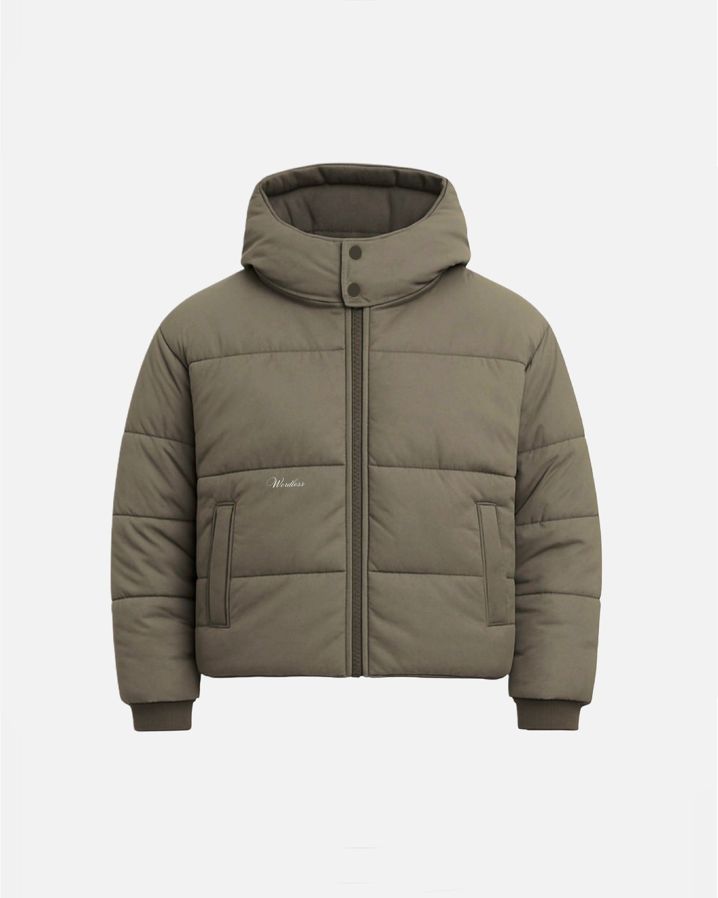 WORDLESS HOODED PUFFER JACKET WITH FLAP
