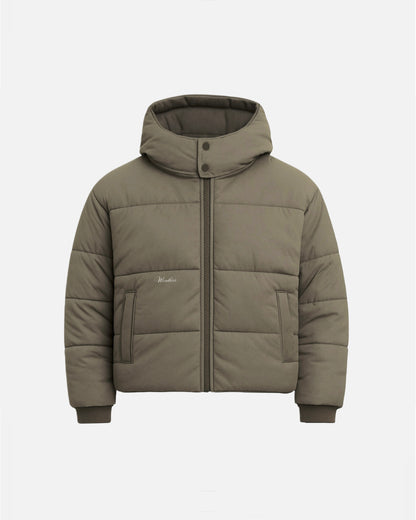 WORDLESS HOODED PUFFER JACKET WITH FLAP