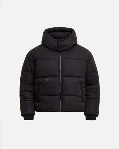 WORDLESS HOODED PUFFER JACKET WITH FLAP