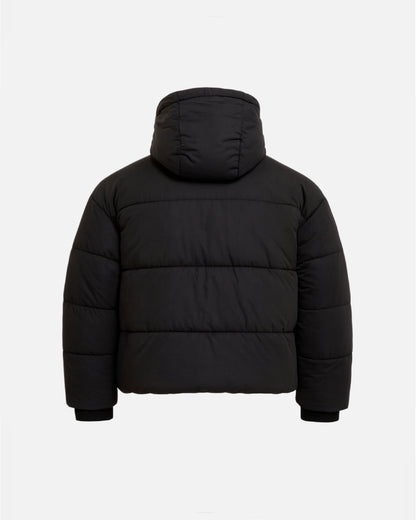 WORDLESS HOODED PUFFER JACKET WITH FLAP