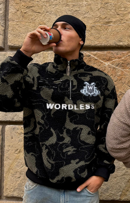 WORDLESS ICONIC TEDDY HALF ZIP PULLOVER