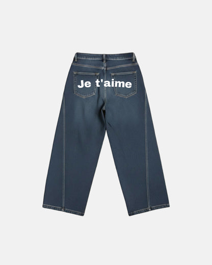 WORDLESS PARIS Women's Je T'Aime Denim Baggy Pants