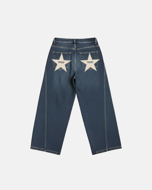 WORDLESS PARIS Women's Stars Denim Baggy Pants
